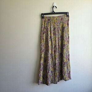Philosophy Ditsy Floral Maxi Skirt Green Yellow High Slit Small Petite  Boho